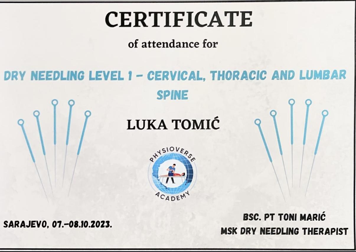 Dry Needling Nivo 1 — Cervikalni, torakalni i lumbalni kičmeni stub